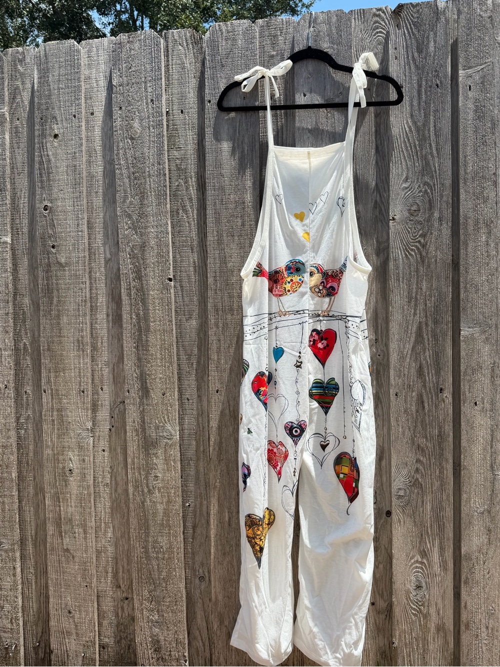 NWOT White Heart Bird Print Tie Strap Jumpsuit Romper Medium - Picture 4 of 5